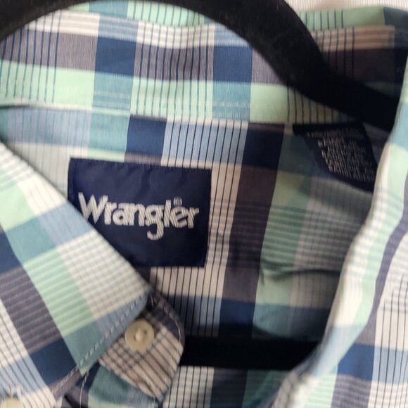 Wrangler Plaid Spellout Shirt Mens XL Tall Blue Green Button Up Western NWT - Picture 7 of 16